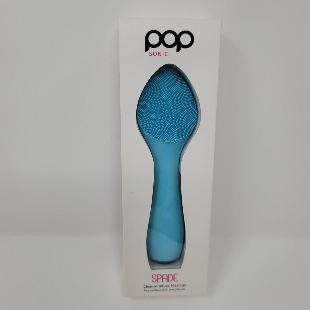 Pop Sonic Spade Face Neck Brush Silicone Sonic Cleansing Beauty‎ Device Blue New